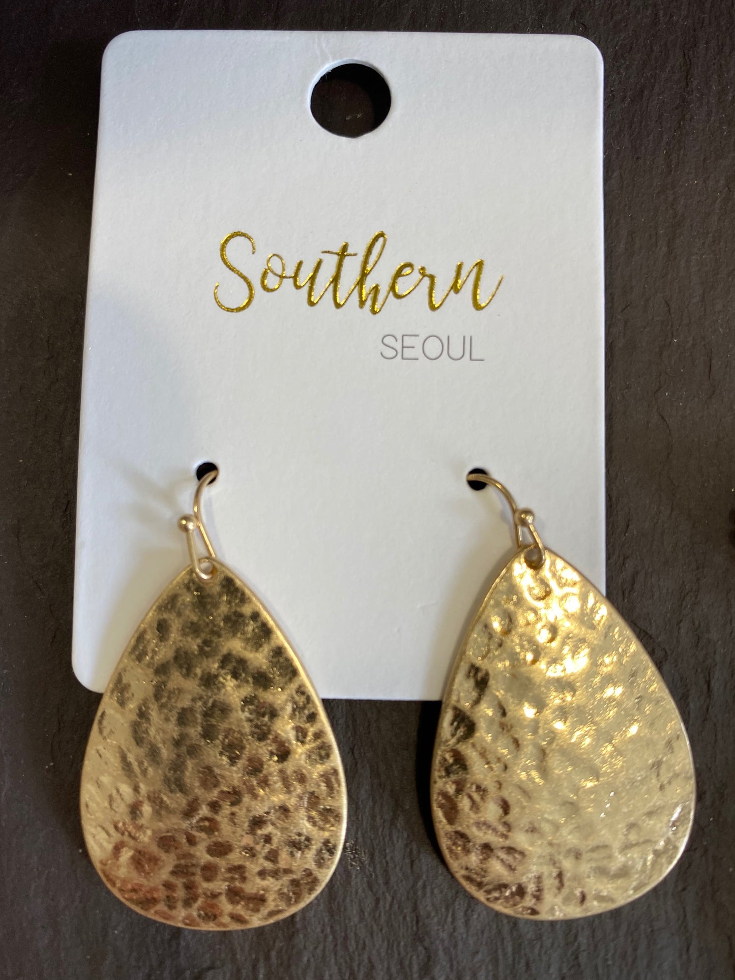 Gold Hammered Tear Drop Earrings