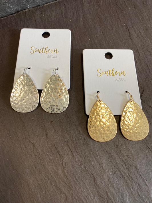 Gold Hammered Tear Drop Earrings
