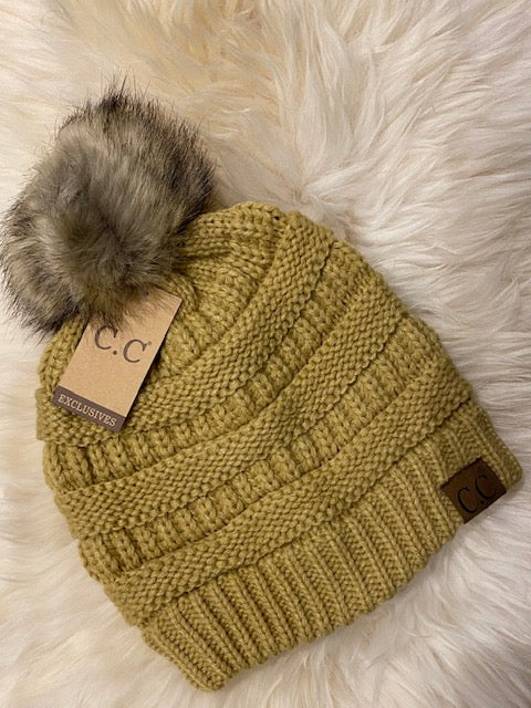 Faux Fur Ball Beanies