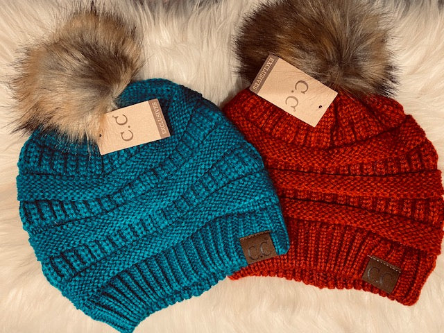 Faux Fur Ball Beanies