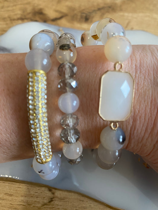 Light gray Glass 3 bead bracelets