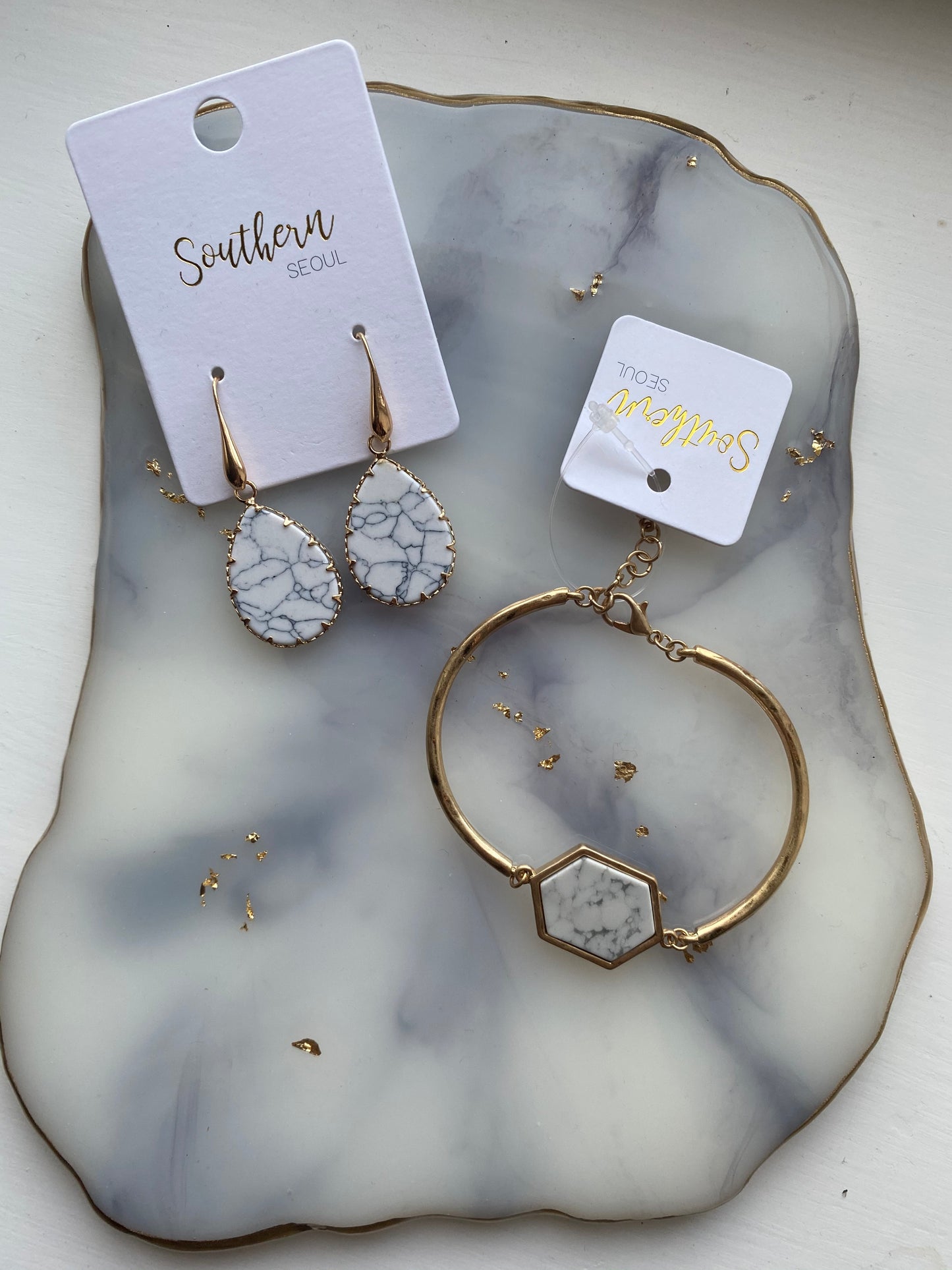 White Marble Gold Bracelet