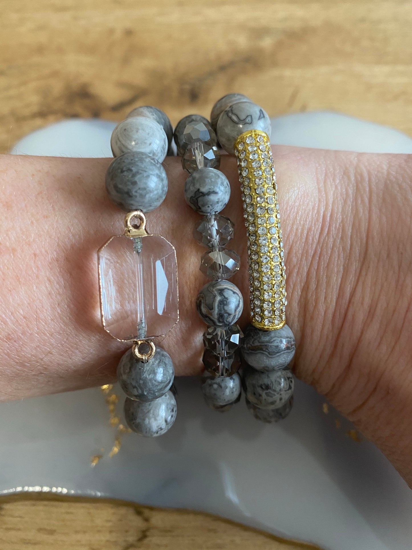 Dark Gray Glass Bead 3 strand bracelet