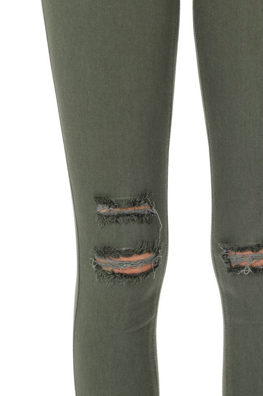 KanCan Distressed Olive Skinnies