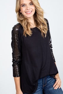 Black Sparkle Long Sleeve Top