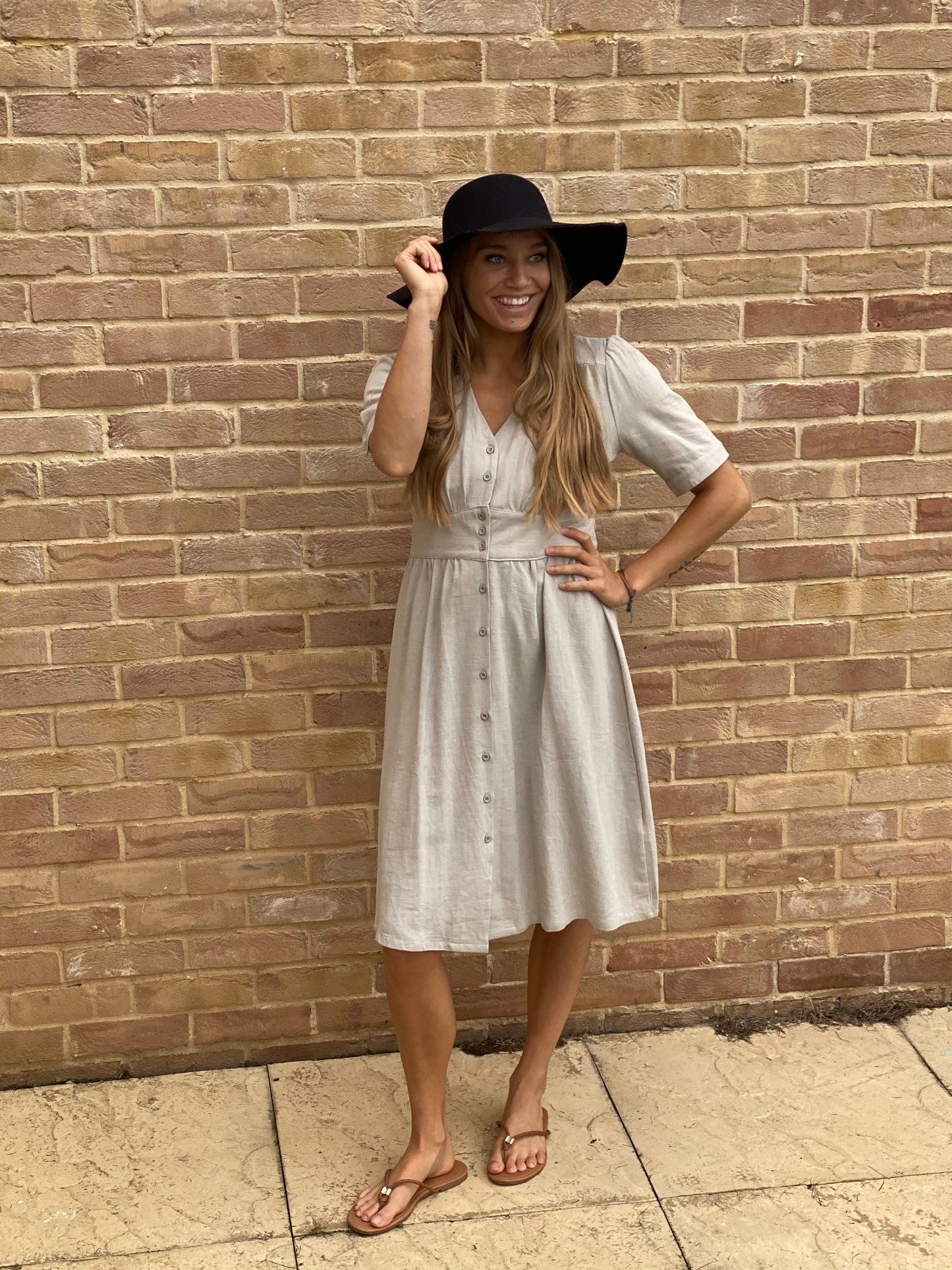 Sage Button Dress