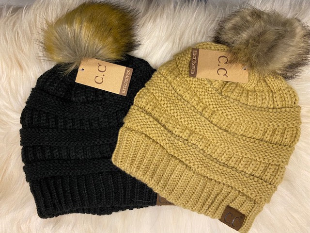 Faux Fur Ball Beanies