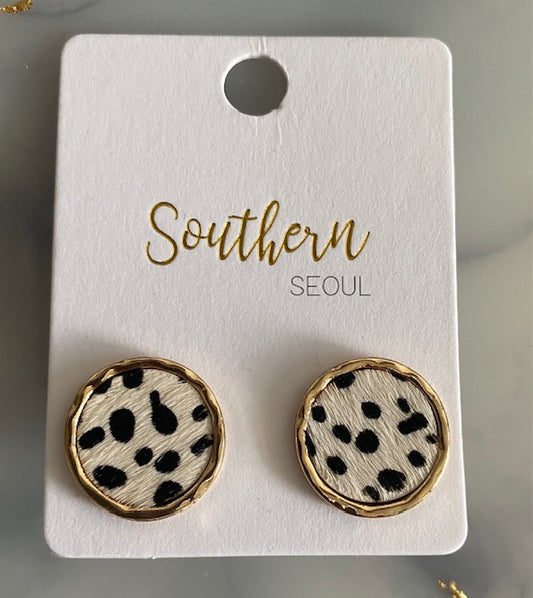 Dalmatian Hide Button Earrings