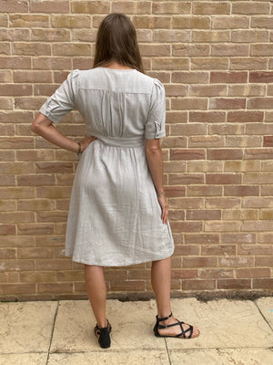 Sage Button Dress