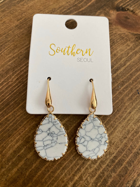 White Marble earrings with Gold setting