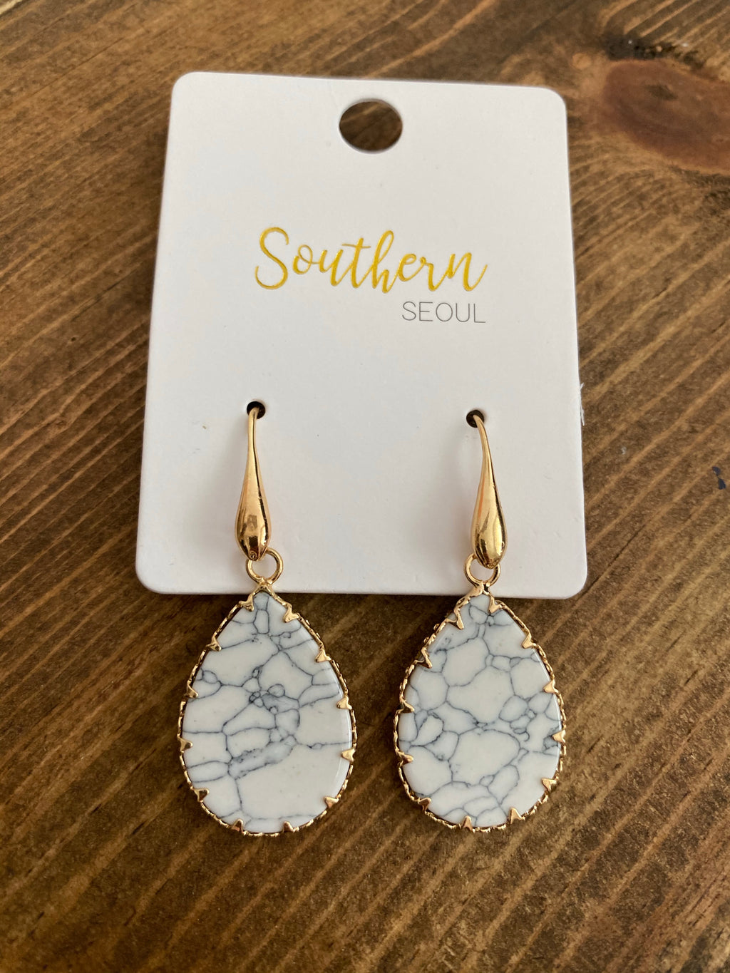 White Marble earrings with Gold setting