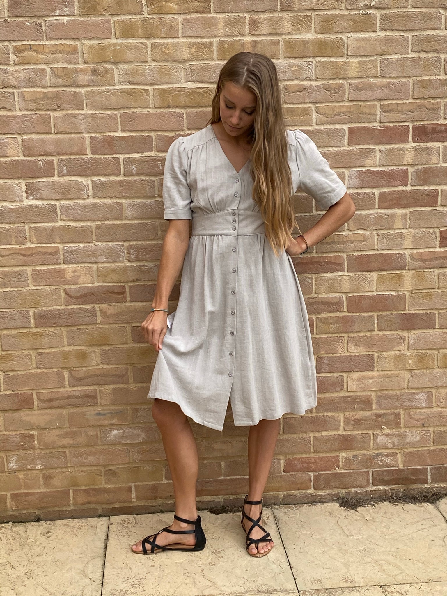 Sage Button Dress