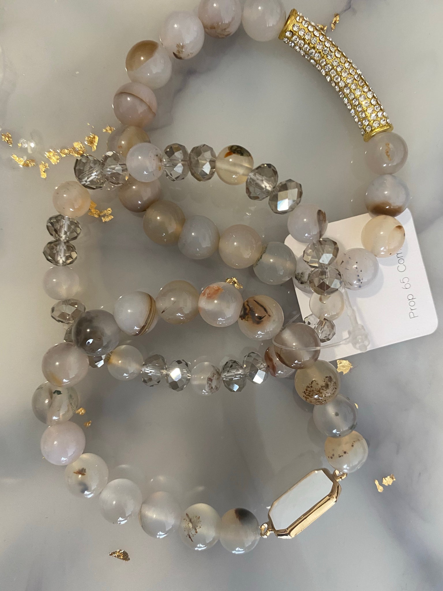 Light gray Glass 3 bead bracelets