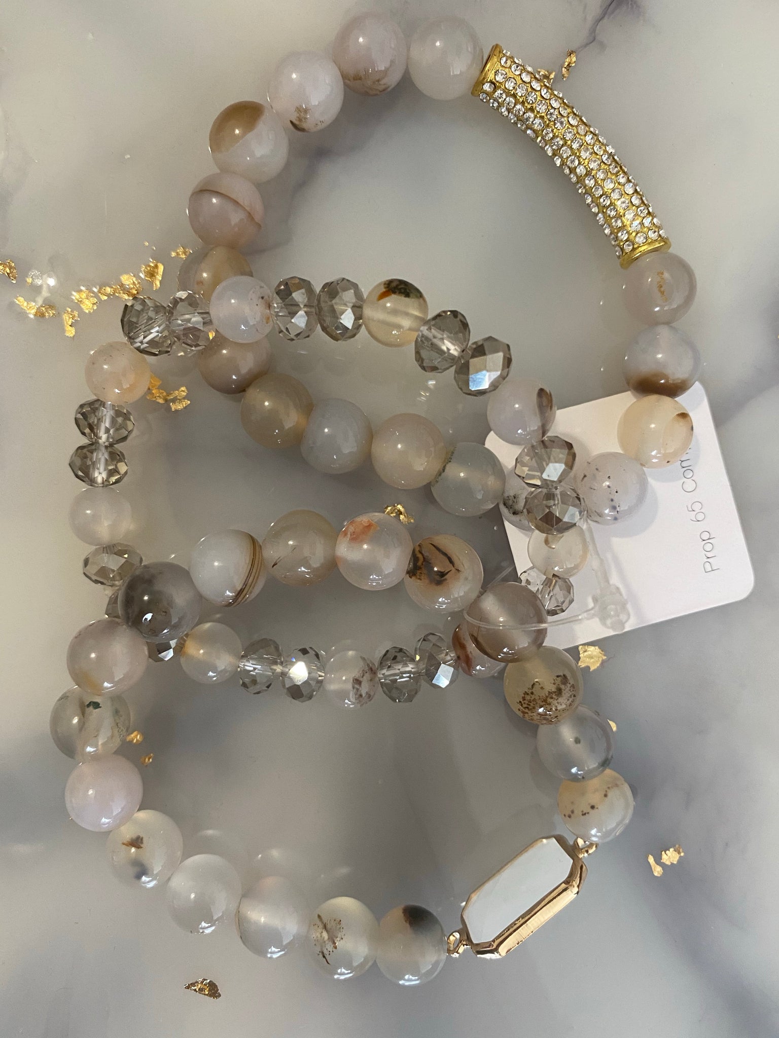 Light gray Glass 3 bead bracelets