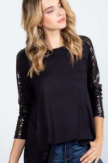 Black Sparkle Long Sleeve Top