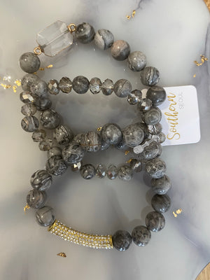 Dark Gray Glass Bead 3 strand bracelet